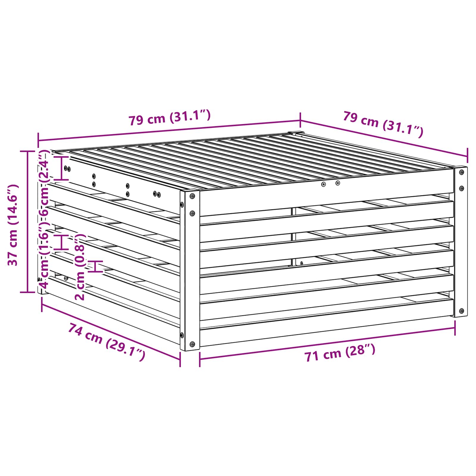 Mesa de exterior Madera de Acacia Sólida Blanco 79 x 79 x 37 cm