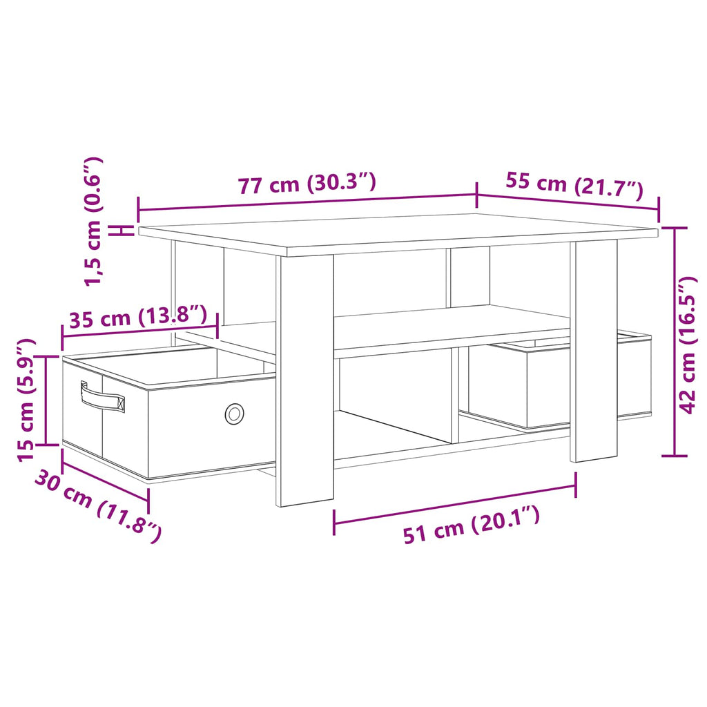 Mesa de Café con cajón 77 x 55 x 42 cm Madera de ingeniería