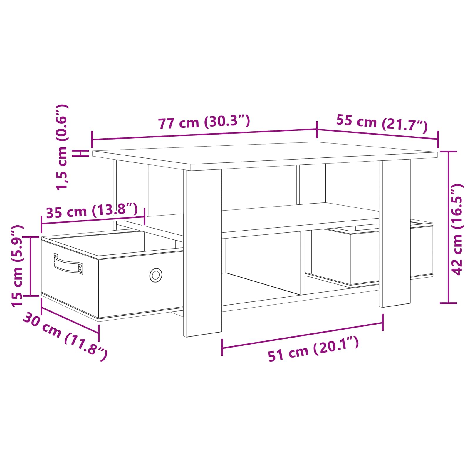 Mesa de Café con cajón 77 x 55 x 42 cm Madera de ingeniería