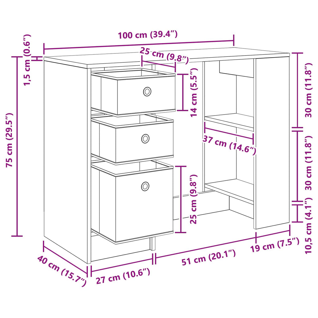 Escritorio con cajón 100 x 40 x 75 cm Madera de ingeniería