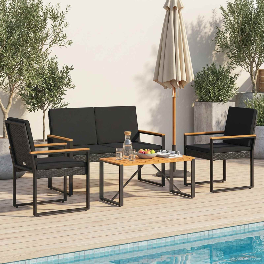 Juego de muebles de exterior 4 pcs Negro ratán sintético
