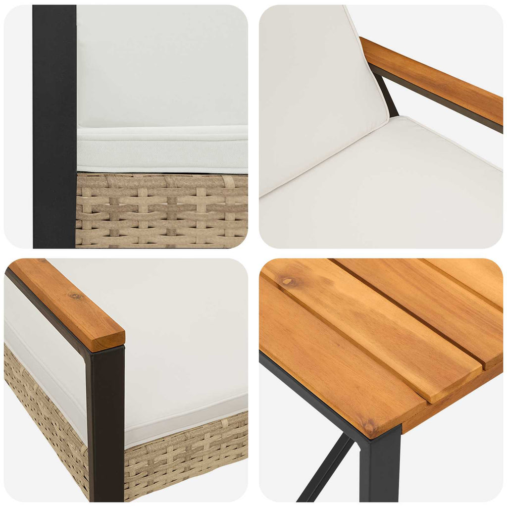 Juego de muebles de exterior 4 pcs Beige y blanco crema