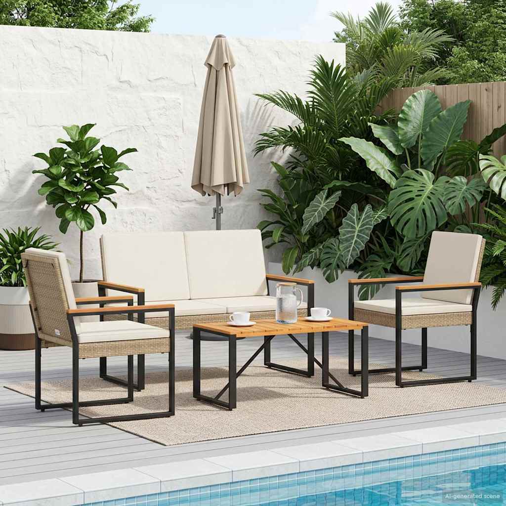 Juego de muebles de exterior 4 pcs Beige y blanco crema