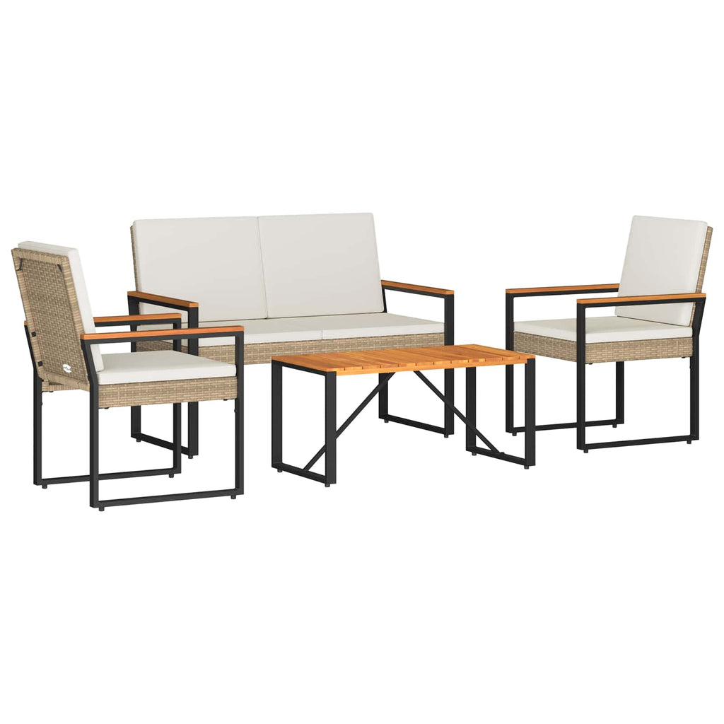 Juego de muebles de exterior 4 pcs Beige y blanco crema