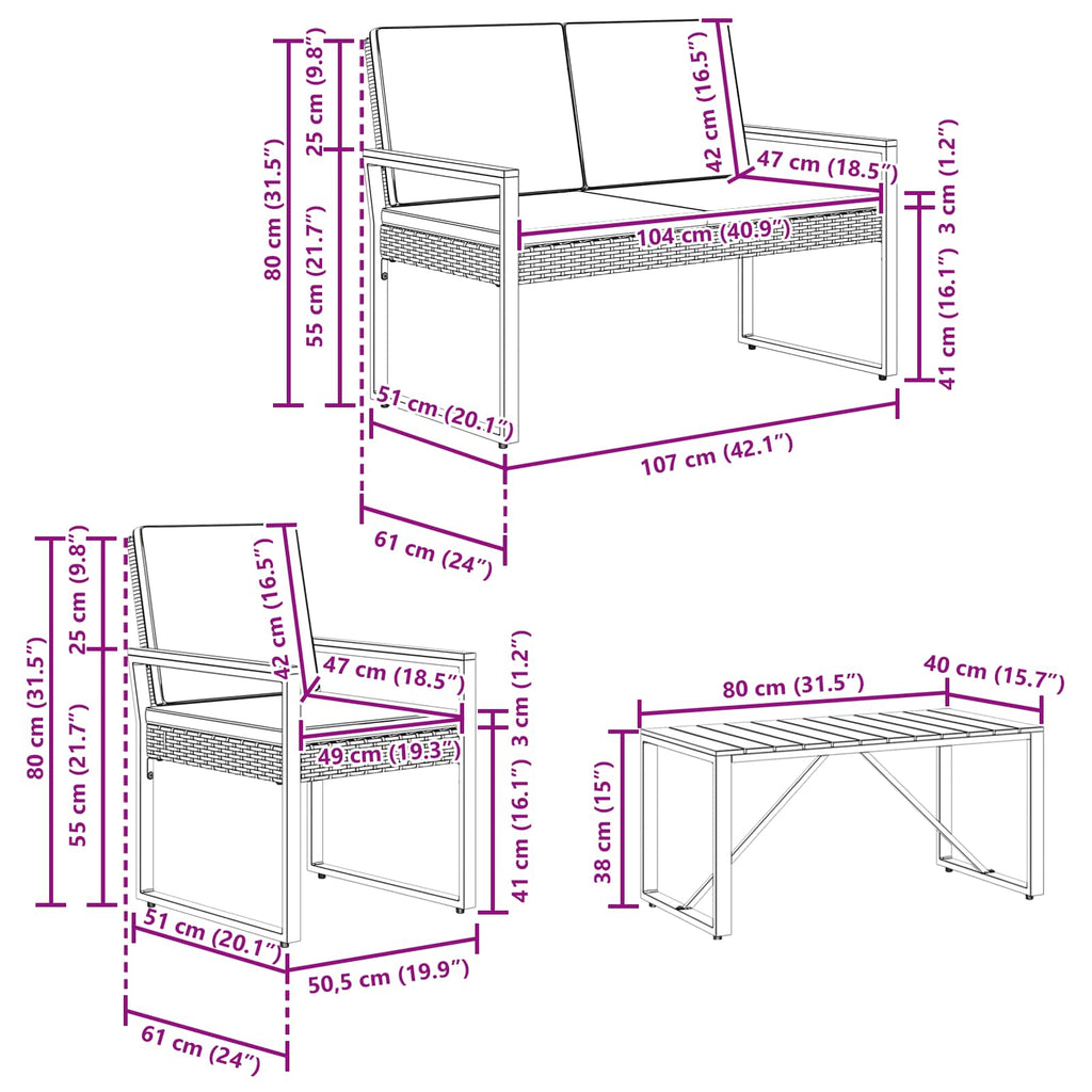 Juego de muebles de exterior 4 pcs Beige y blanco crema