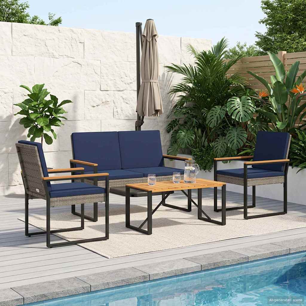 Juego de muebles de exterior con cojín 3 pcs Gris y azul marino