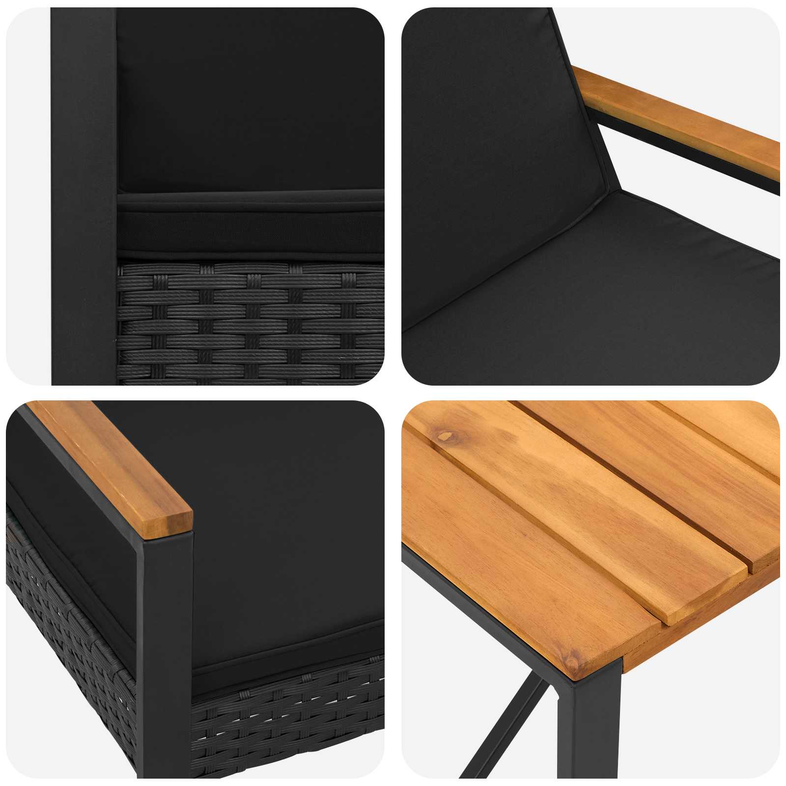 Juego de muebles de exterior 3 pcs Negro ratán sintético