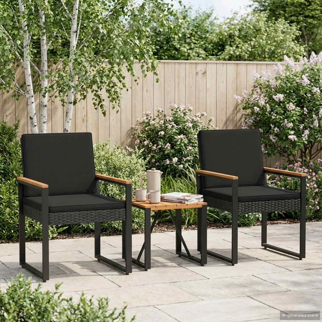 Juego de muebles de exterior 3 pcs Negro ratán sintético
