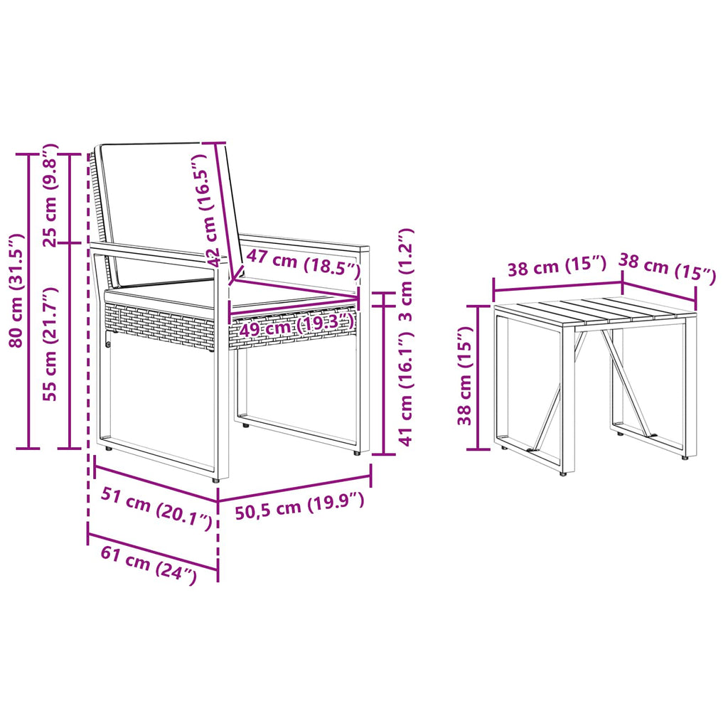 Juego de muebles de exterior 3 pcs Negro ratán sintético