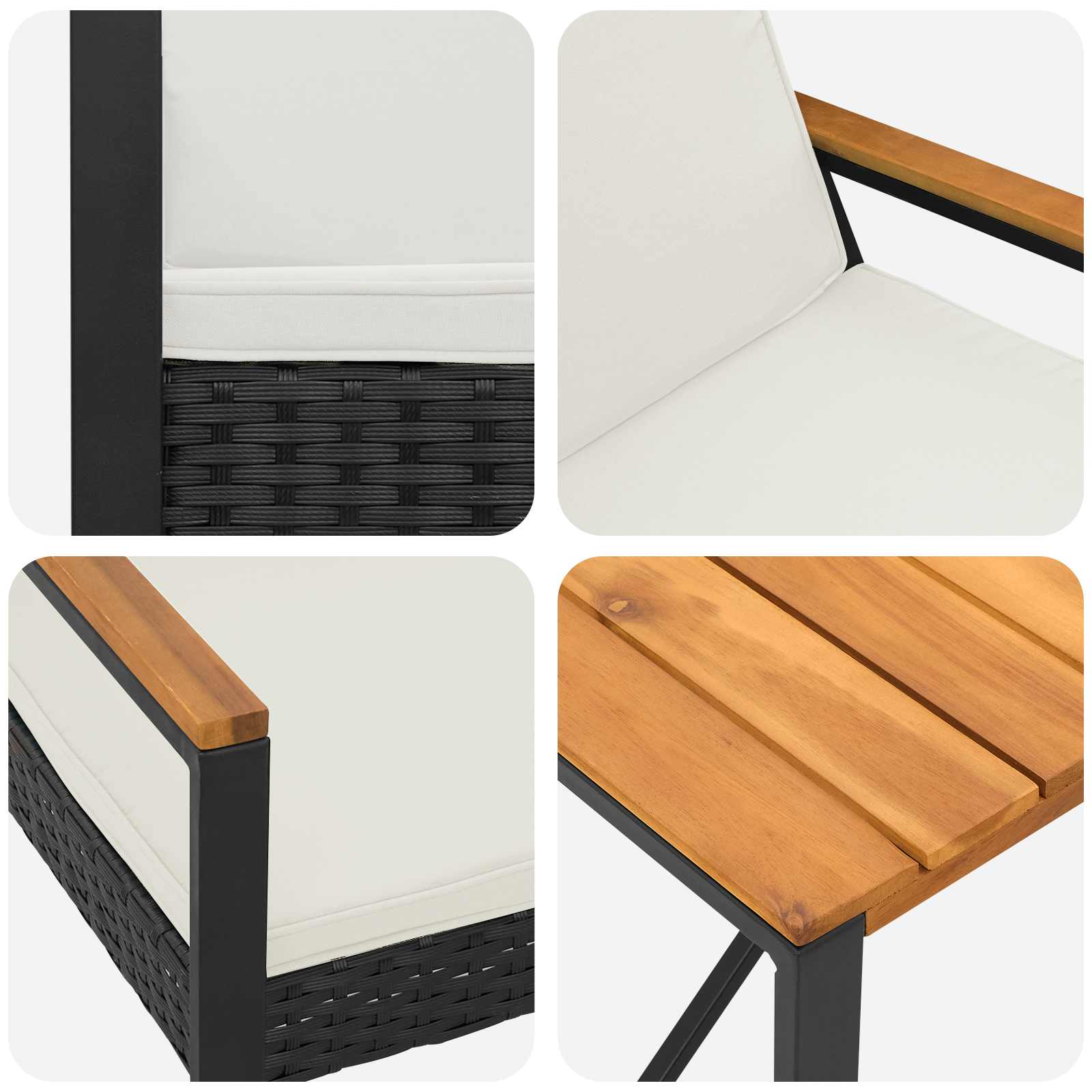 Juego de muebles de exterior 3 pcs Negro y Blanco Crema