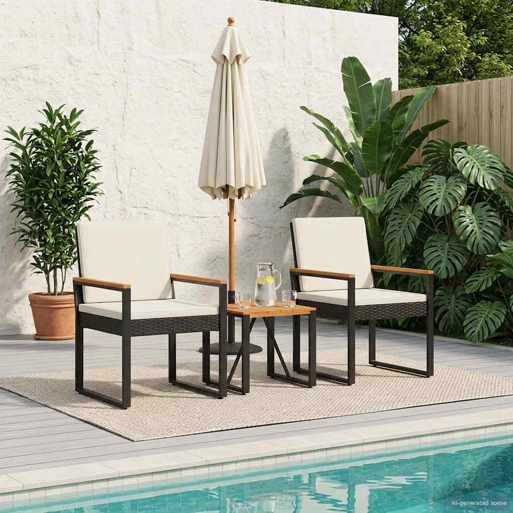 Juego de muebles de exterior 3 pcs Negro y Blanco Crema