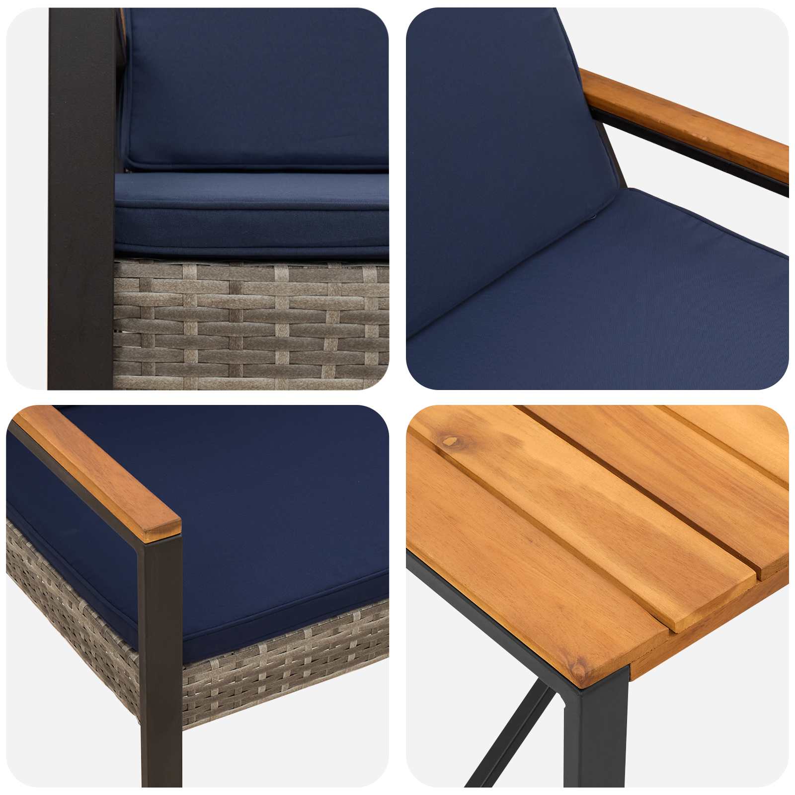 Juego de muebles de exterior con cojín 3 pcs Gris y azul marino