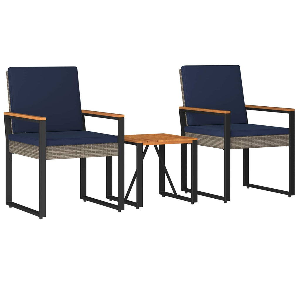 Juego de muebles de exterior con cojín 3 pcs Gris y azul marino