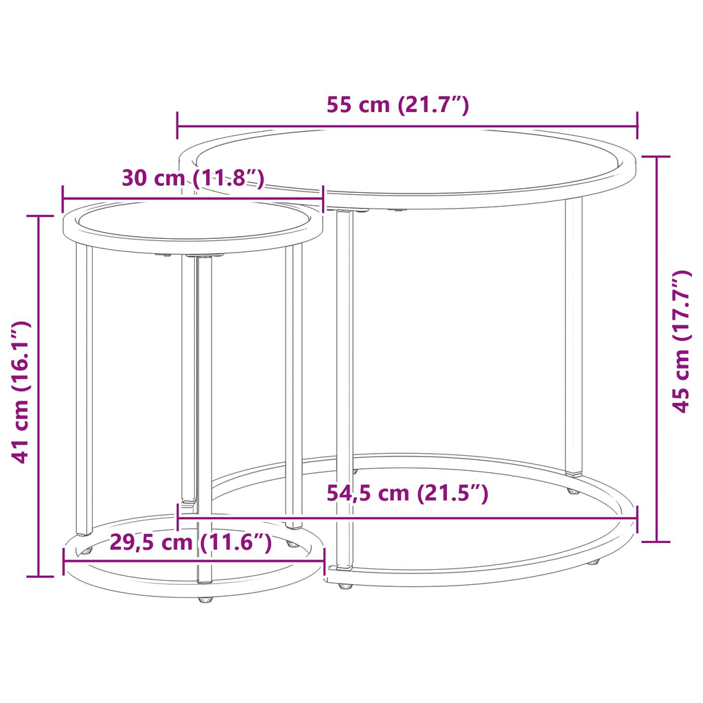 Juego de Mesas de Centro 2 pcs 55 x 55 x 45 cm acero