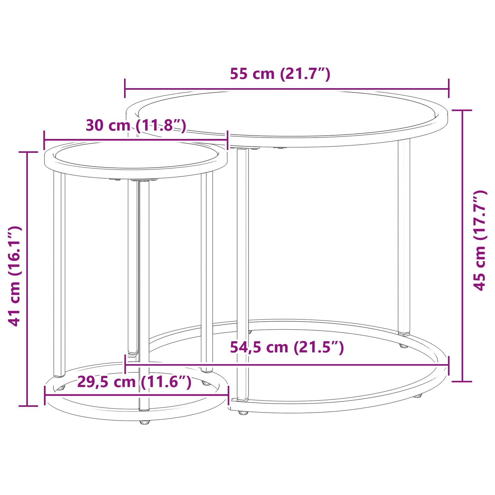 Juego de Mesas de Centro 2 pcs 55 x 55 x 45 cm acero