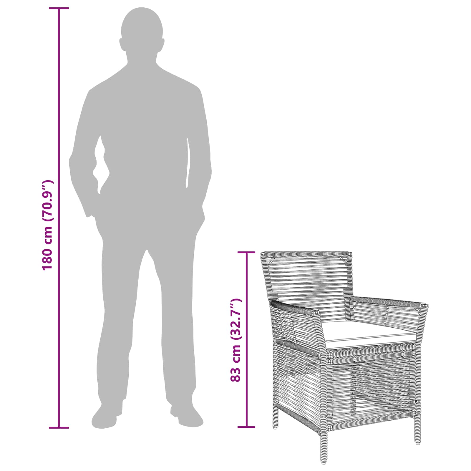 Silla de exterior 2 pcs Gris y Gris Oscuro ratán sintético