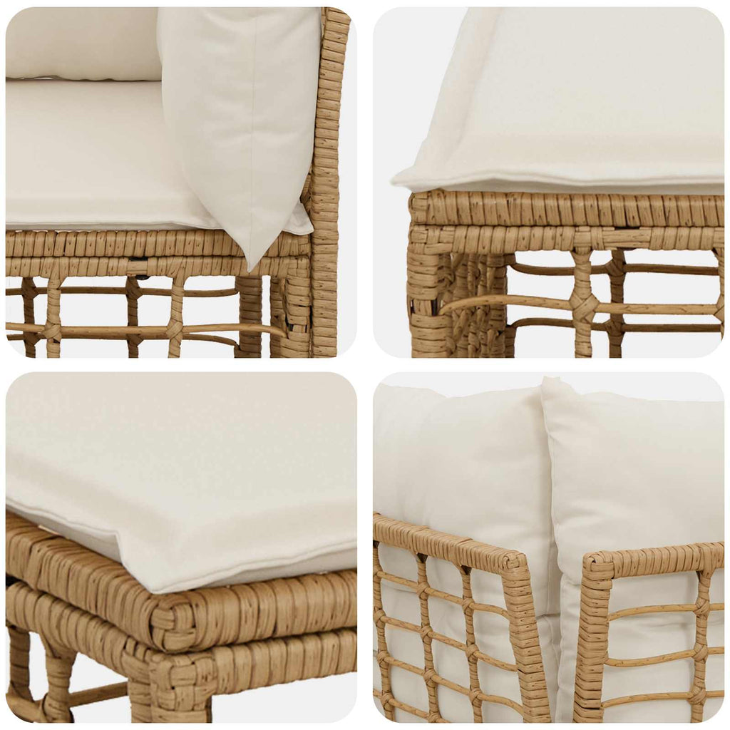 Loveseat de exterior 2 pcs Natural y Crema ratán sintético