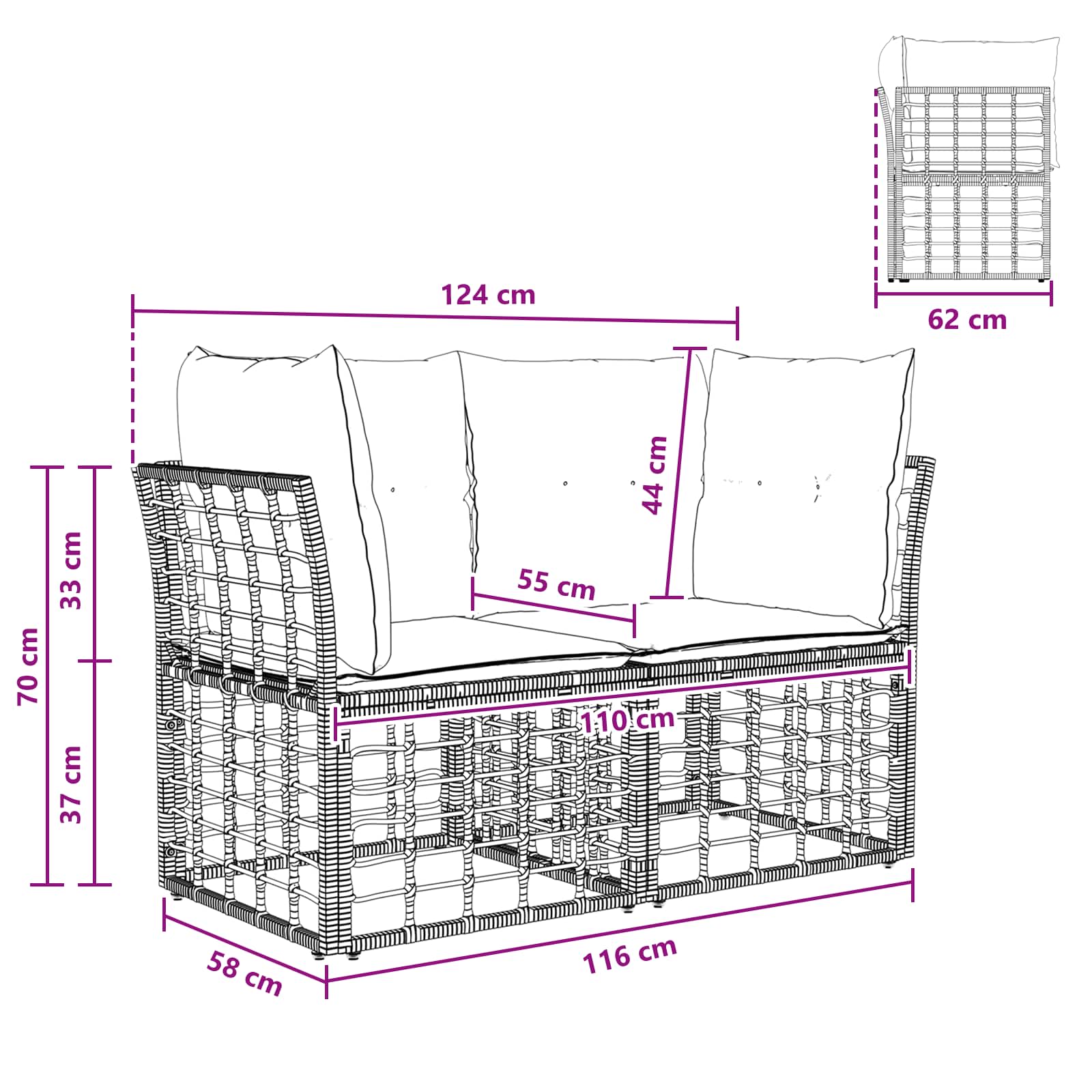 Loveseat de exterior 2 pcs Natural y Crema ratán sintético