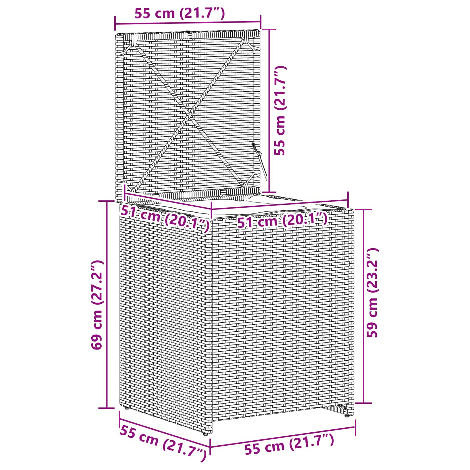 Caixa para almofadas 55 x 55 x 69 cm aço