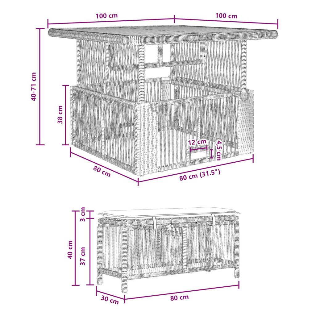 Conjunto de Comedor de Jardín 3 pcs Gris y Gris Oscuro