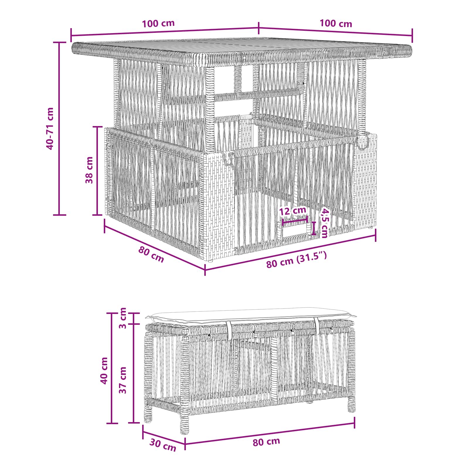 Conjunto de Comedor de Jardín 3 pcs Gris y Gris Oscuro