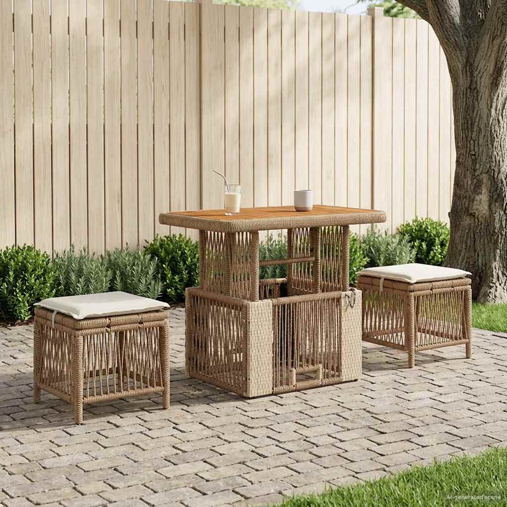 Conjunto de Refeição de Jardim com almofadões 3 peças Bege e Creme