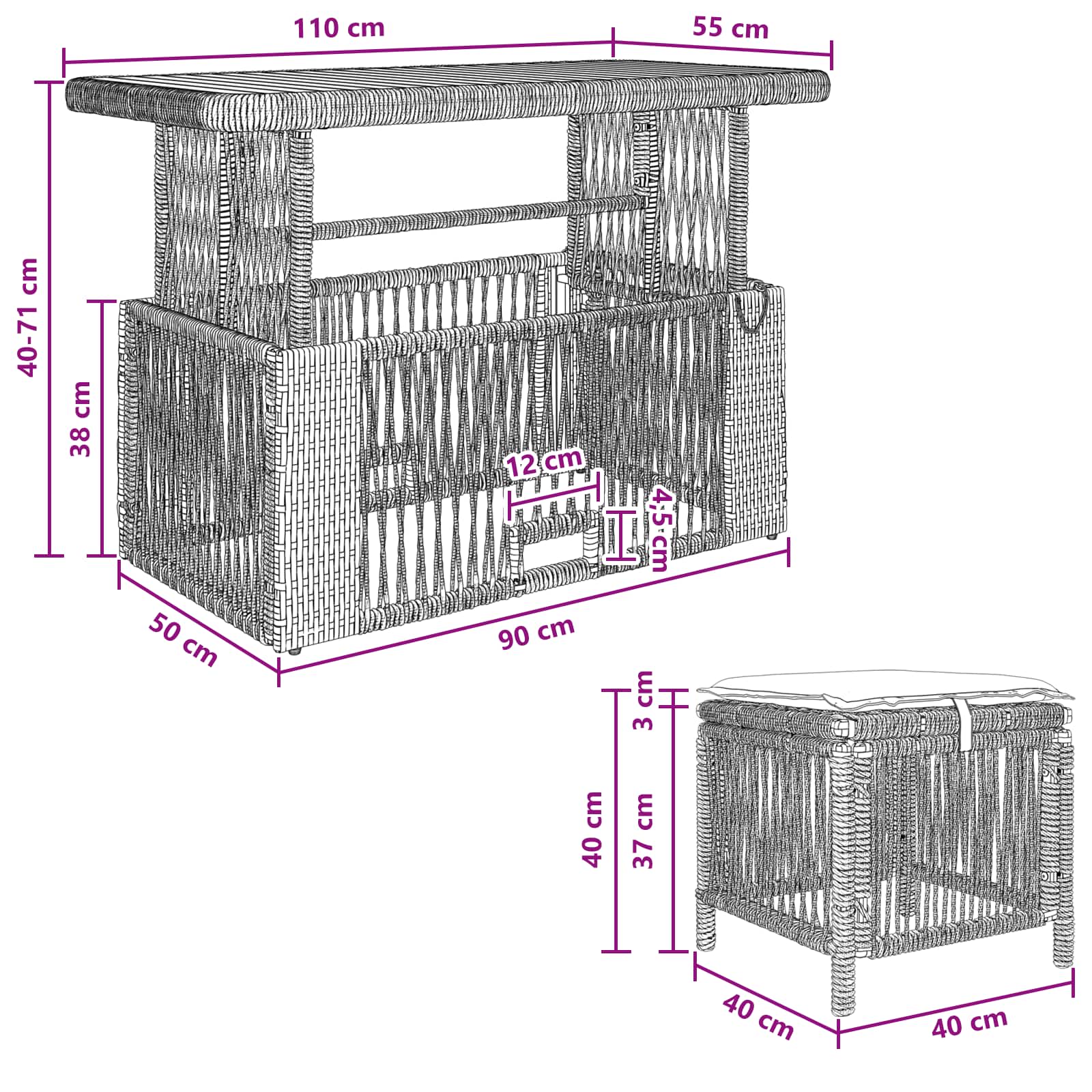 Conjunto de Comedor de Jardín 4 pcs Gris y Gris Oscuro
