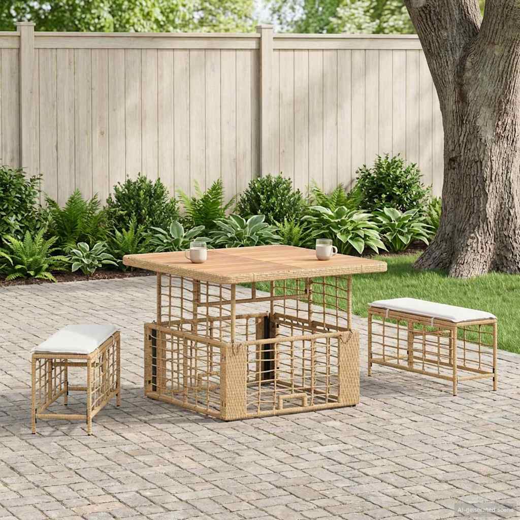 Conjunto de Comedor de Jardín Beige ratán sintético
