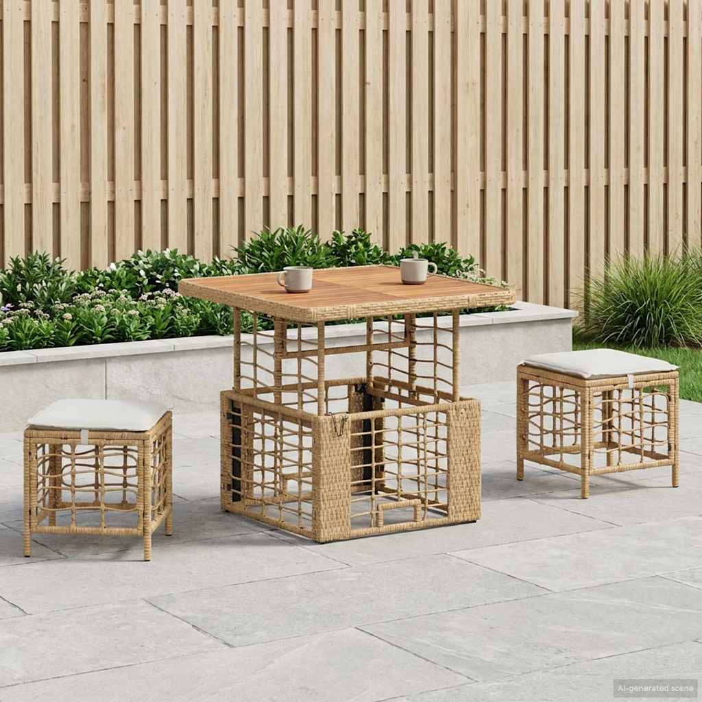 Conjunto de Comedor de Jardín Beige ratán sintético