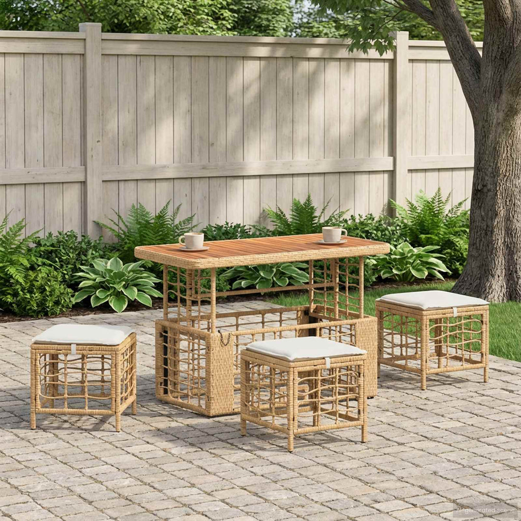 Conjunto de Comedor de Jardín Beige ratán sintético