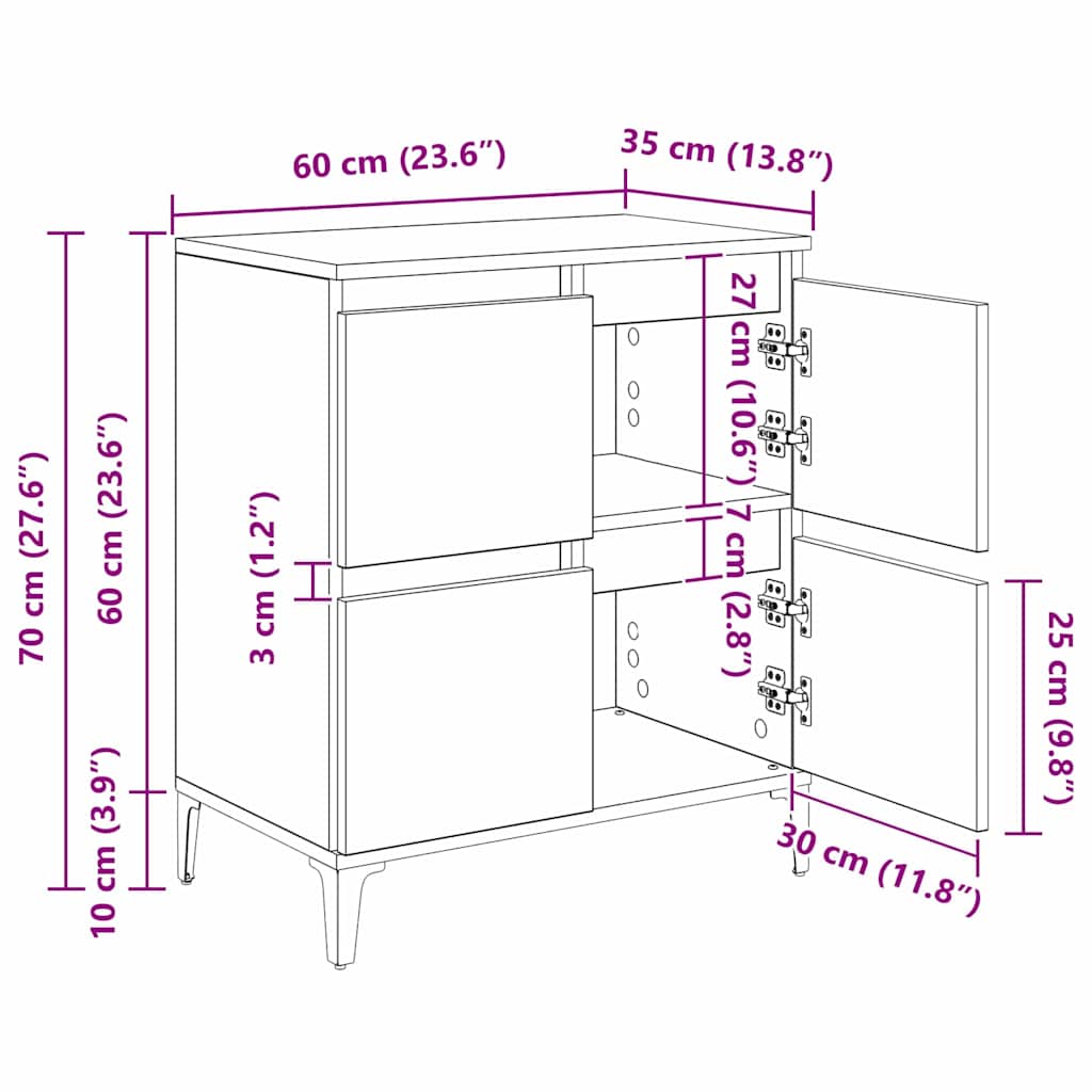 Tableros Lateral 2 pcs Madera Vieja 60 x 35 x 70 cm