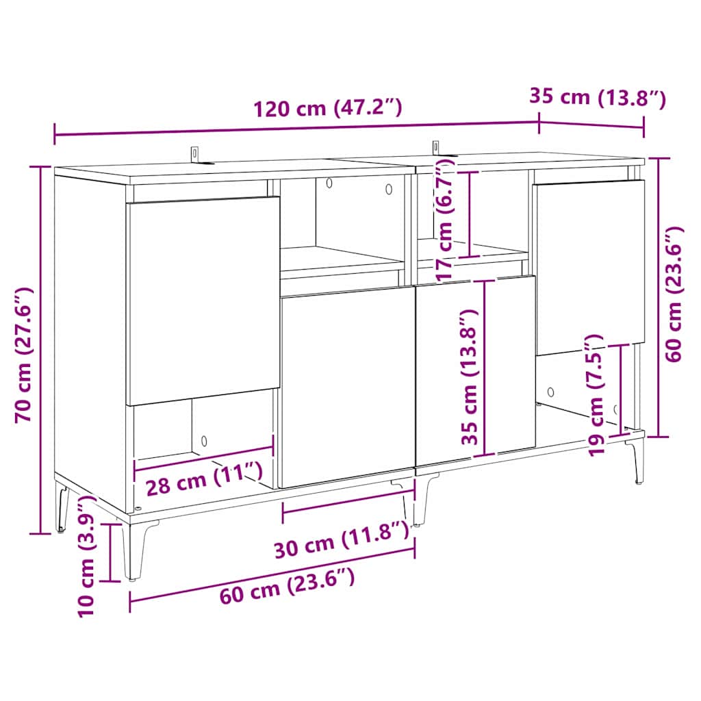 Tableros Lateral 2 pcs Madera Vieja 60 x 35 x 70 cm