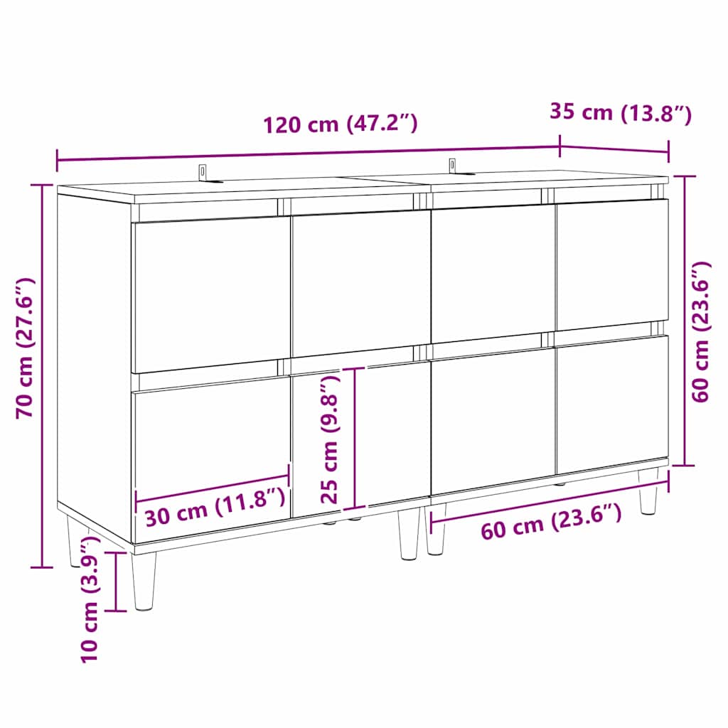 Tableros Lateral 2 pcs Madera Vieja 60 x 35 x 70 cm