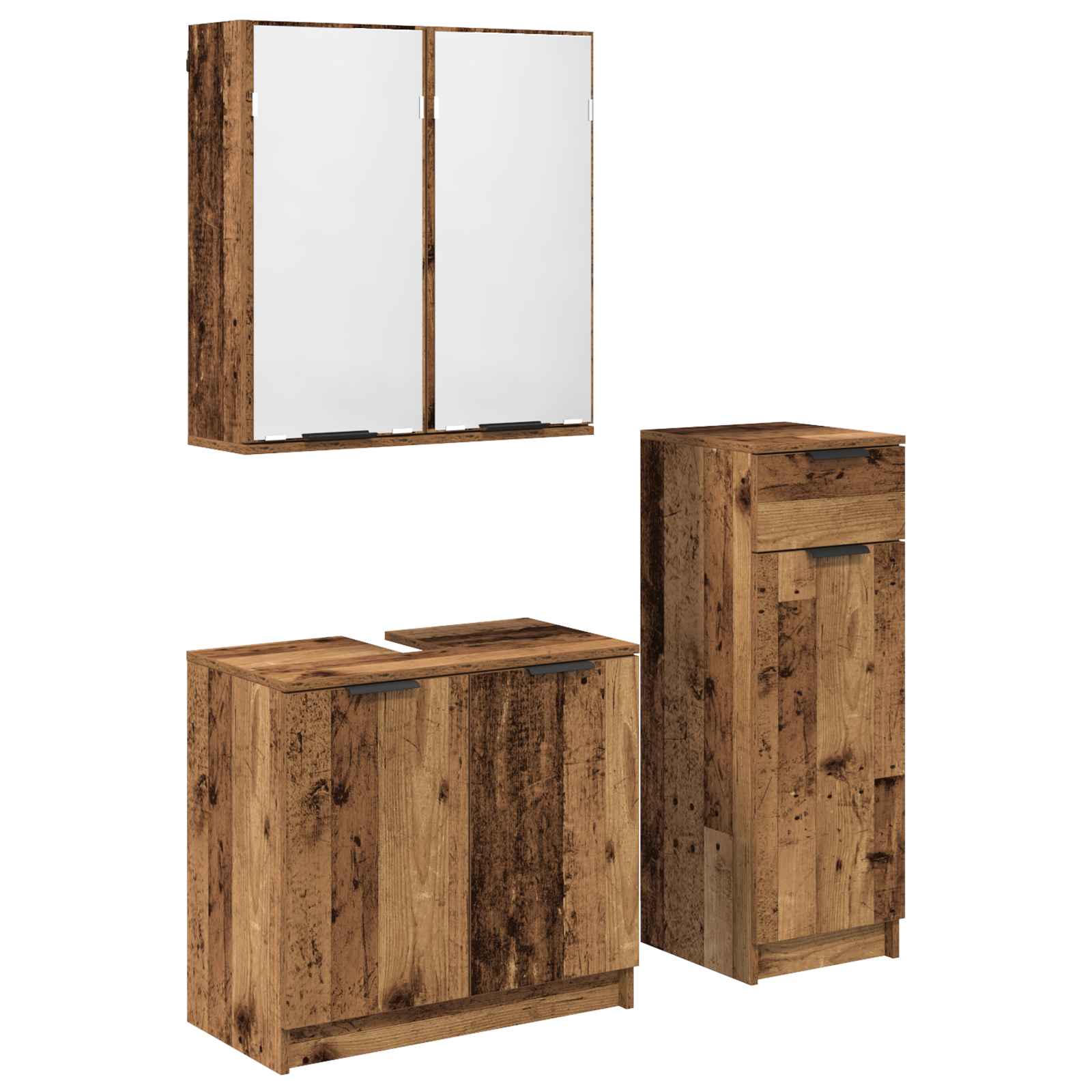 Juego de muebles de baño con cajón 3 pcs Madera vieja