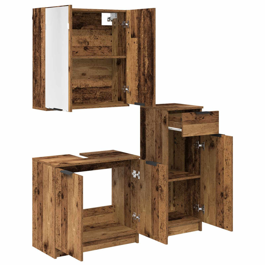 Juego de muebles de baño con cajón 3 pcs Madera vieja