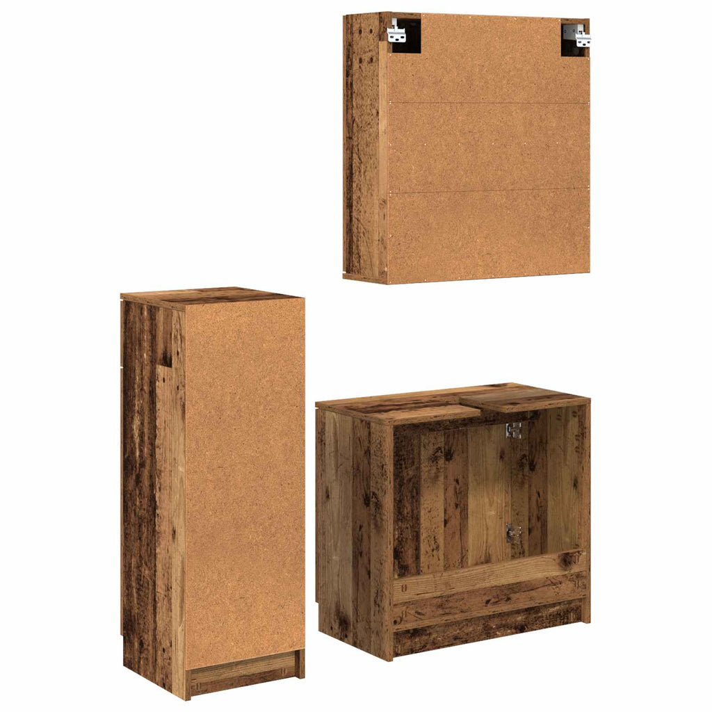 Juego de muebles de baño con cajón 3 pcs Madera vieja