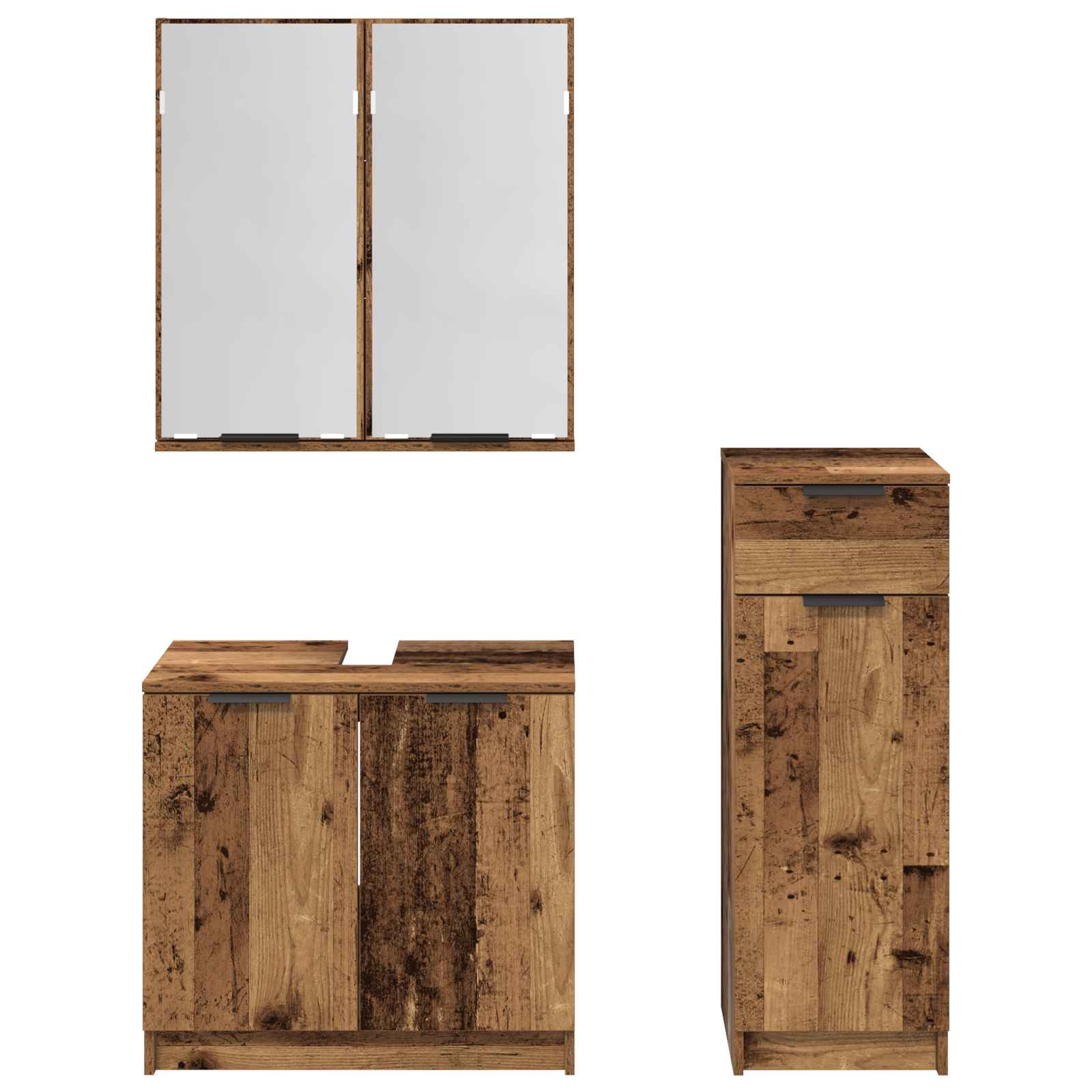 Juego de muebles de baño con cajón 3 pcs Madera vieja