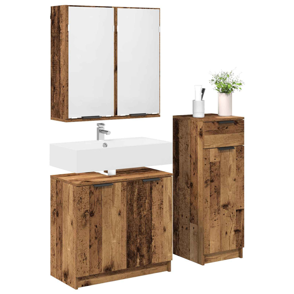 Juego de muebles de baño con cajón 3 pcs Madera vieja