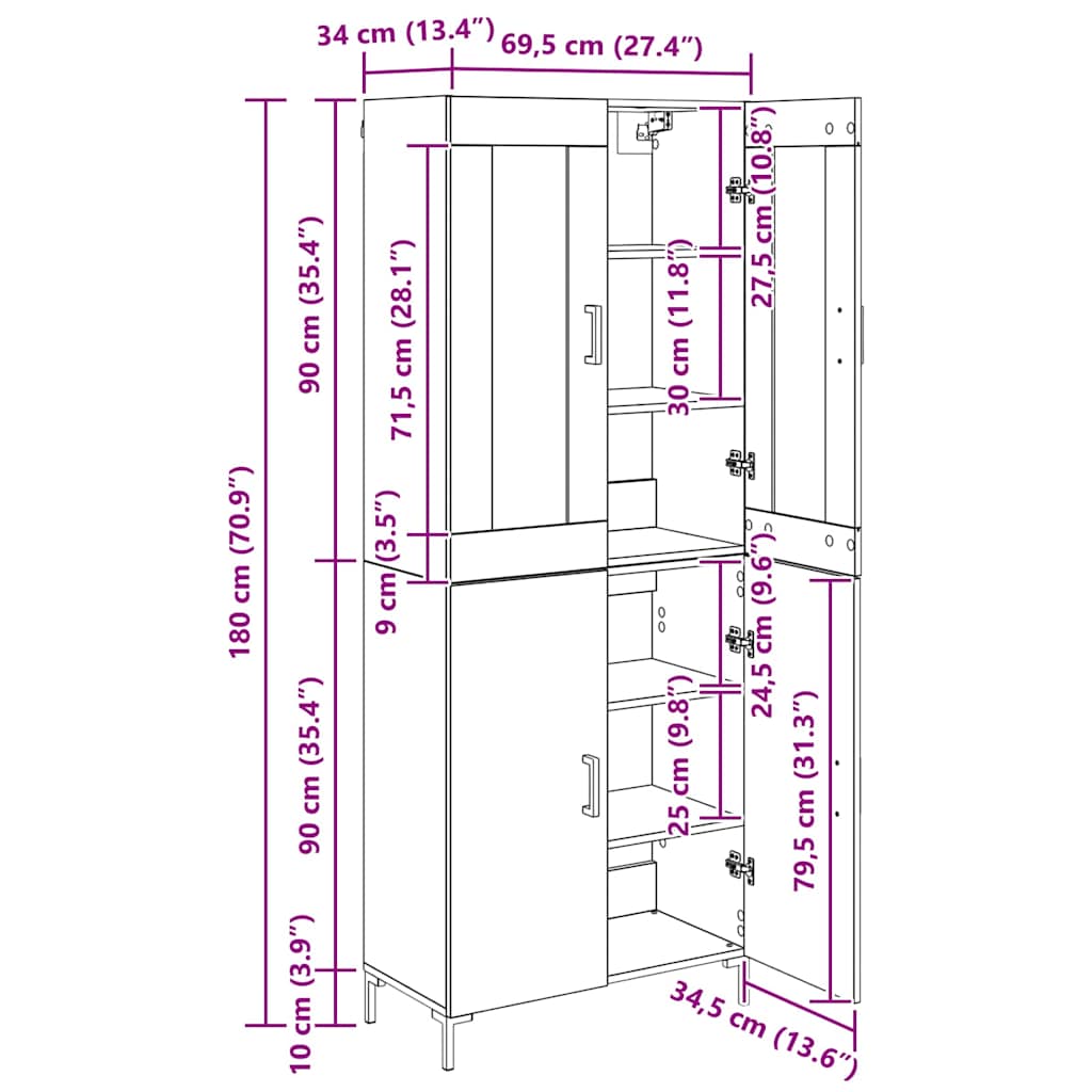 Aparador alto 2 pcs Madera envejecida Madera de ingeniería