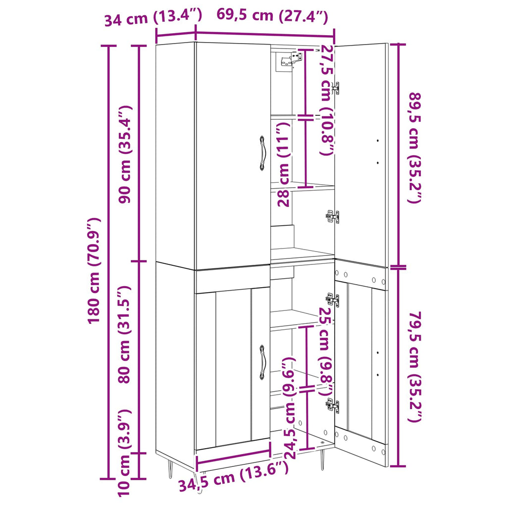 Aparador alto 2 pcs Madera vieja Madera de ingeniería
