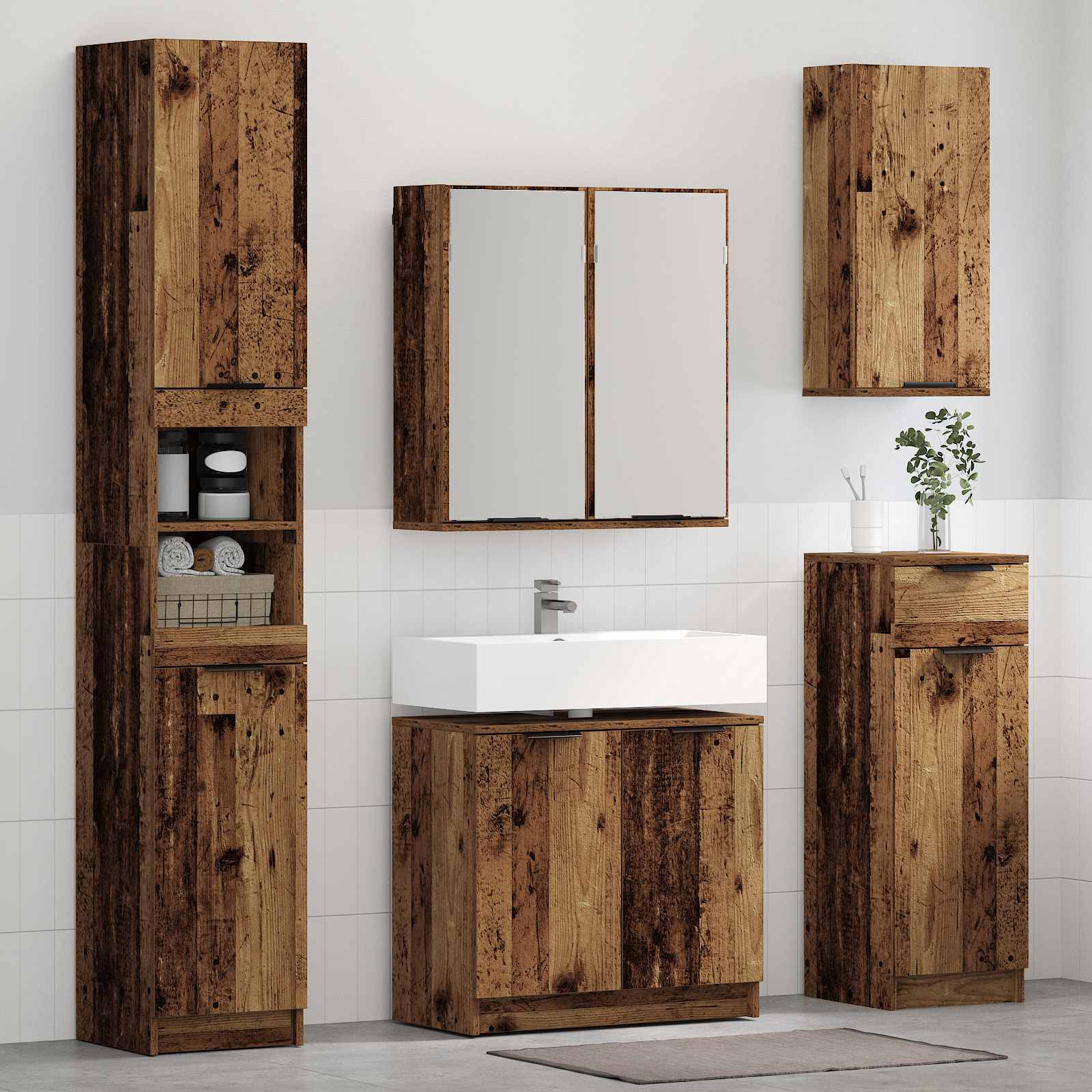 Juego de muebles de baño 5 pcs Roble Negro Madera de ingeniería