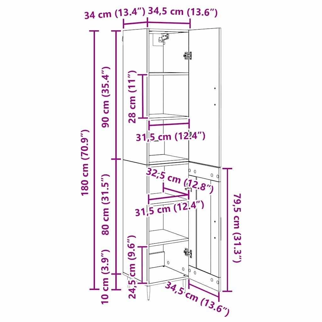 Aparador alto 2 pcs Madera envejecida Madera de ingeniería