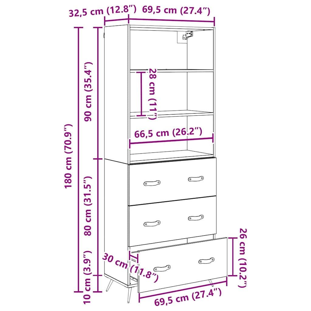 Aparador alto con cajón Madera envejecida 69,5 x 34 x 180 cm