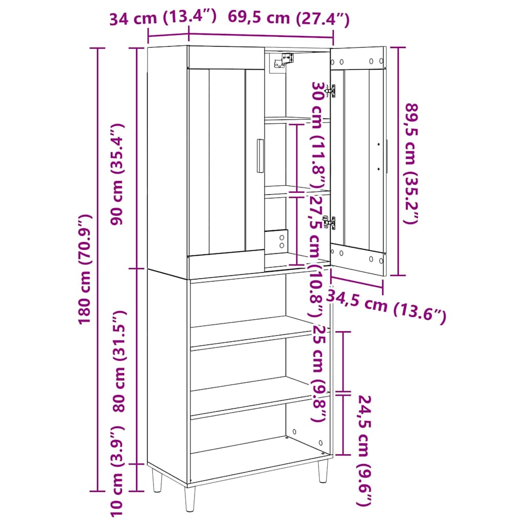 Aparador alto Madera envejecida 69,5 x 34 x 180 cm