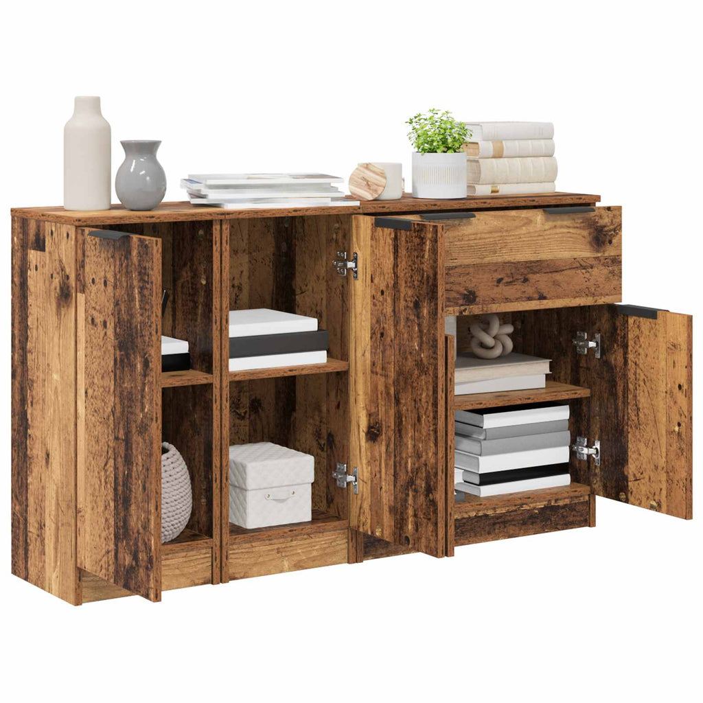 Aparador con cajón 3 pcs Madera envejecida Madera de ingeniería
