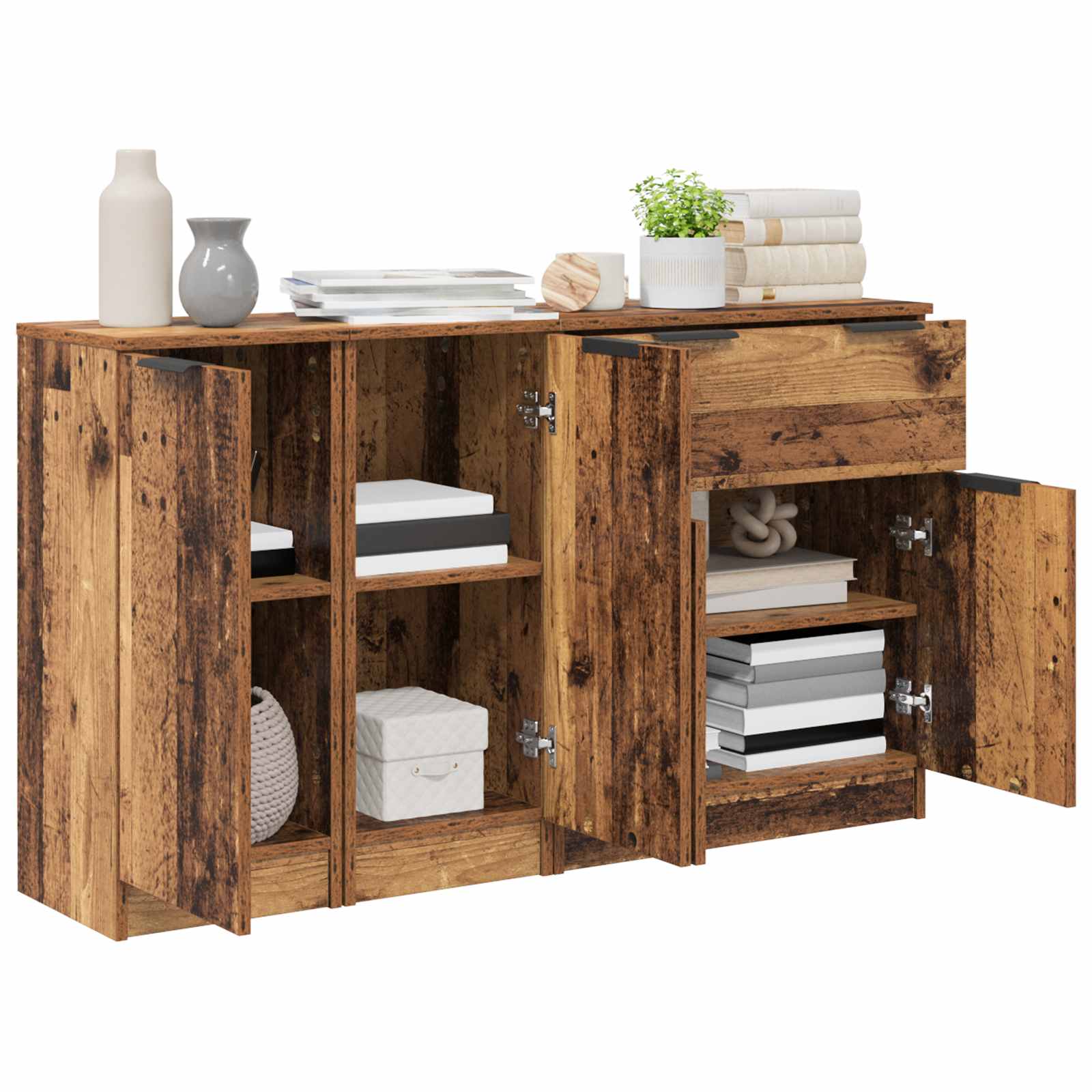 Aparador con cajón 3 pcs Madera envejecida Madera de ingeniería
