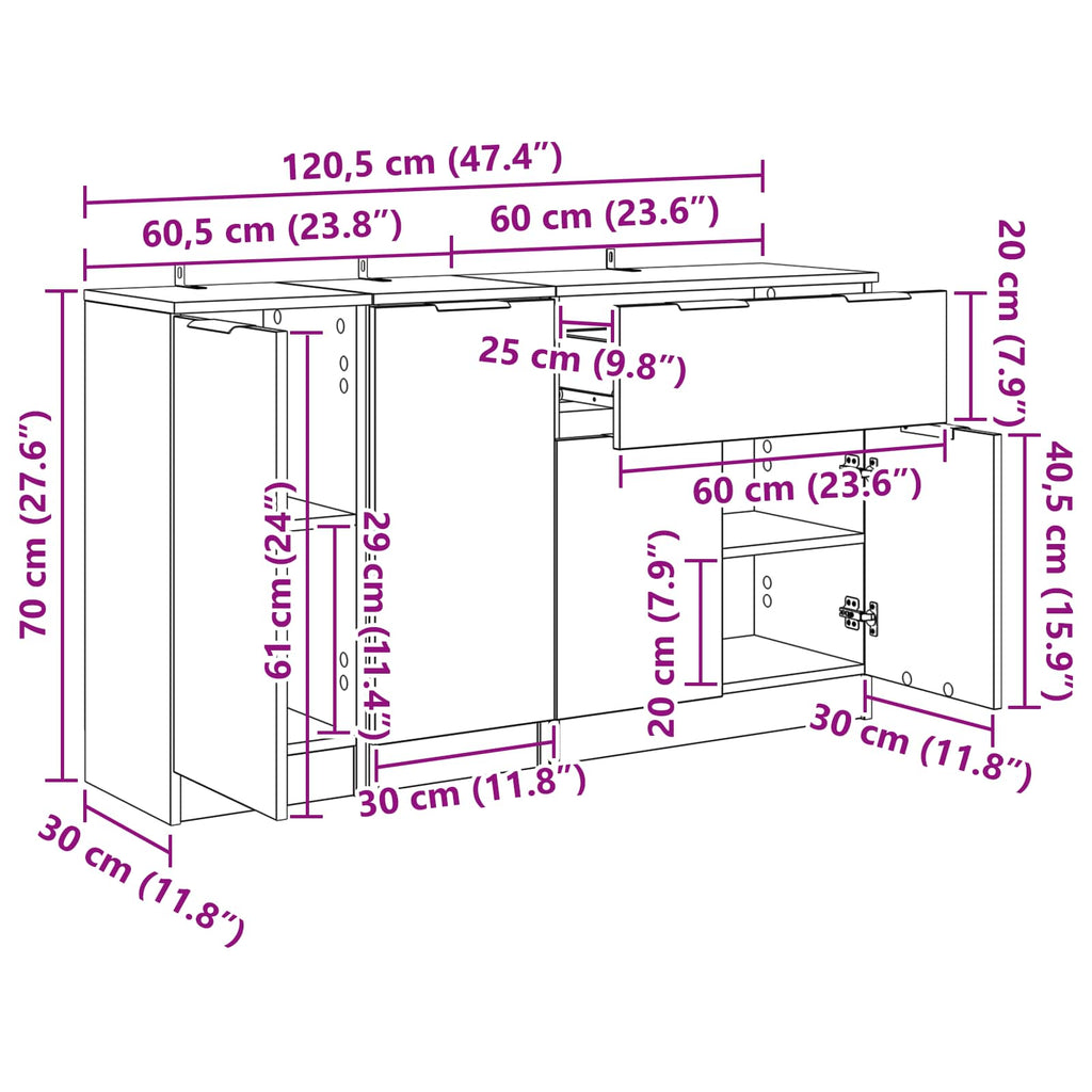 Aparador con cajón 3 pcs Madera envejecida Madera de ingeniería