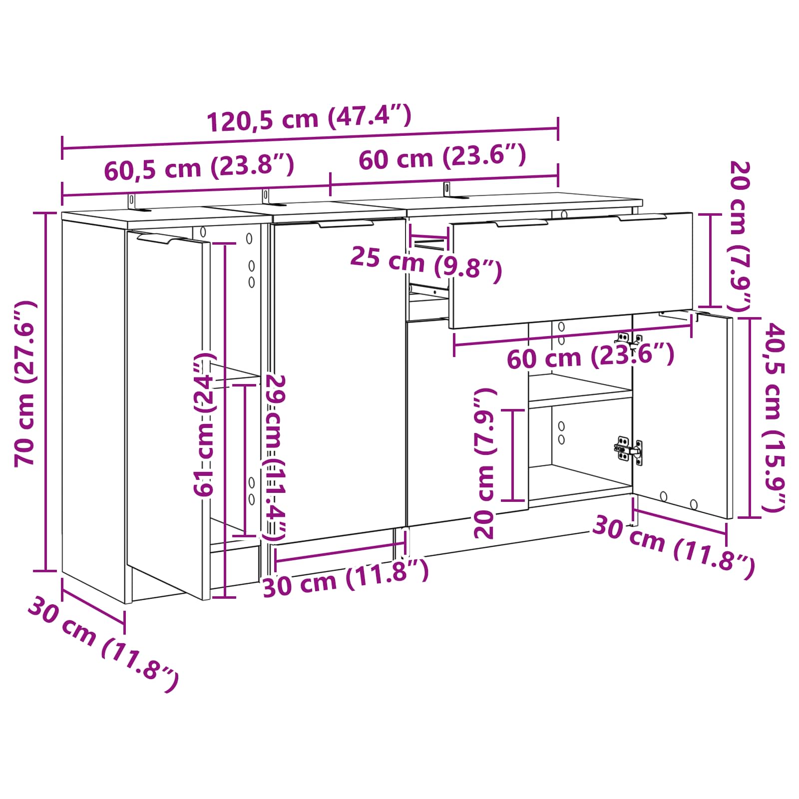 Aparador con cajón 3 pcs Madera envejecida Madera de ingeniería