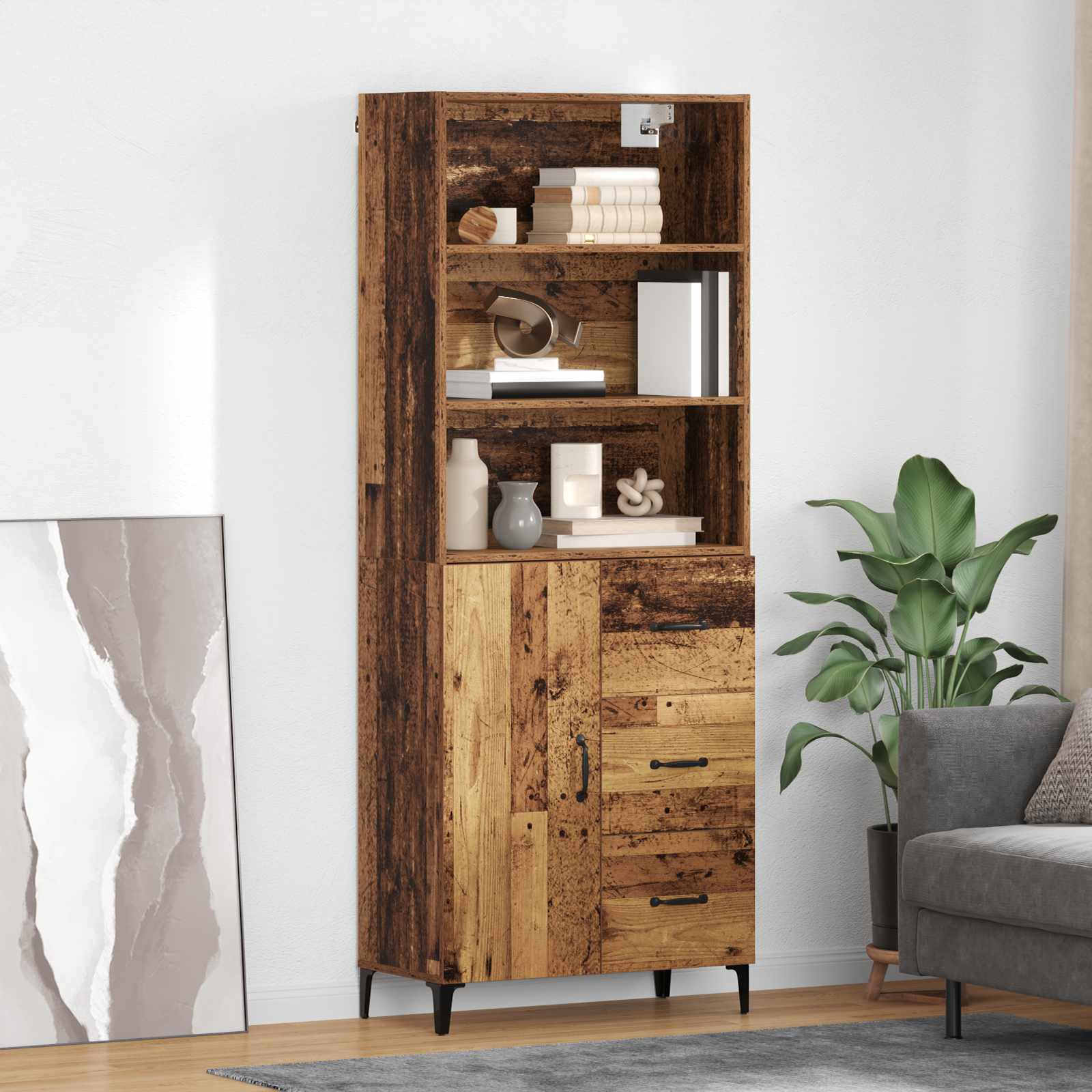 Aparador alto con cajón Madera envejecida 69,5 x 34 x 180 cm