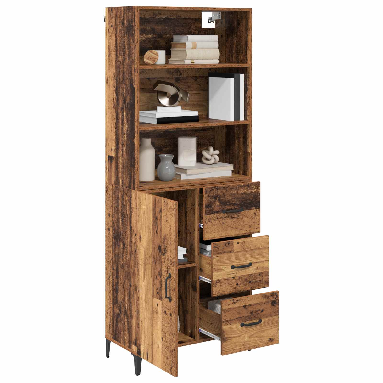 Aparador alto con cajón Madera envejecida 69,5 x 34 x 180 cm